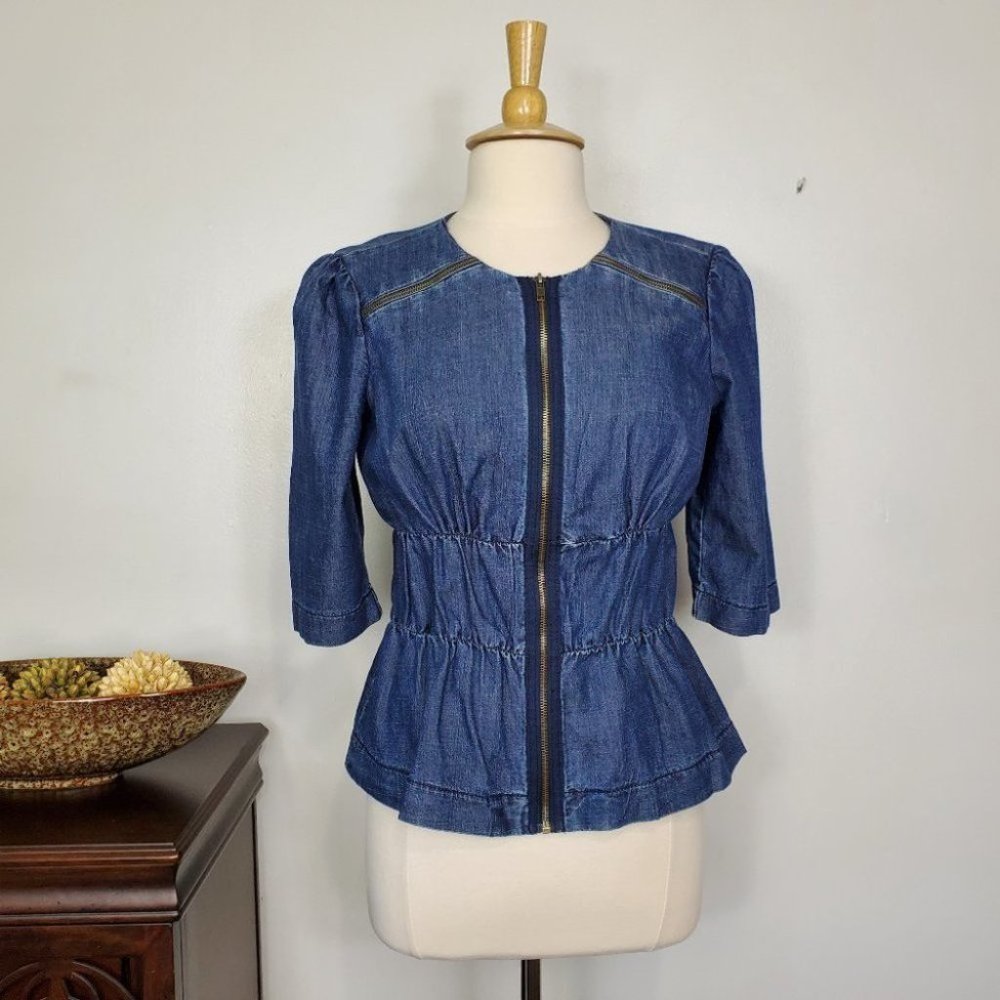 Christiana Zinn Chambray Zip Jean Jacket, Size M